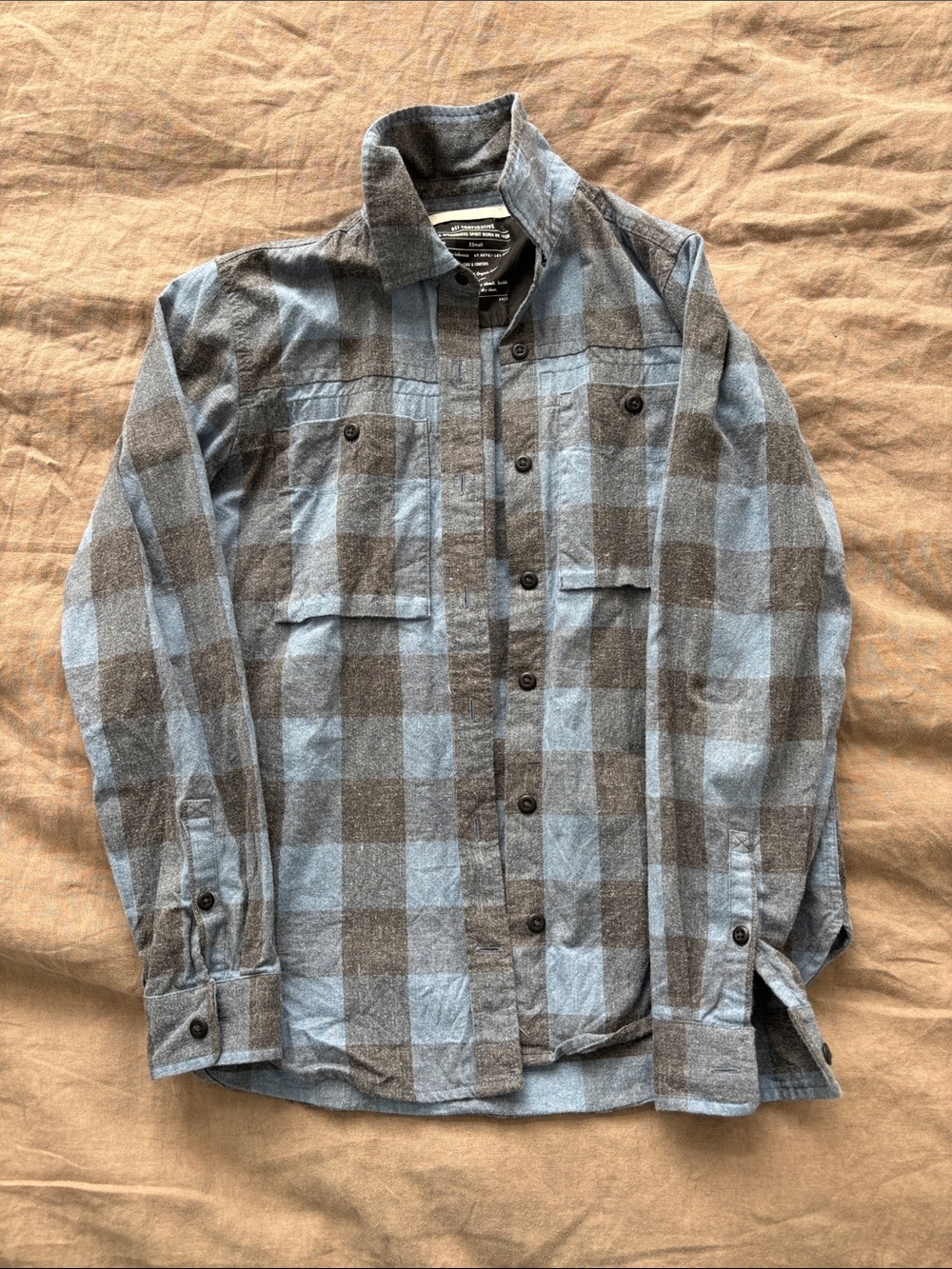 REI Cooperative Blue and Gray Plaid Button-Down Flannel